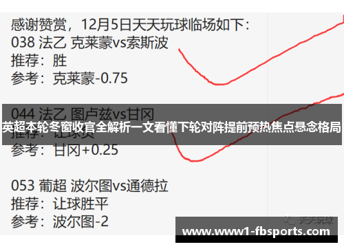 英超本轮冬窗收官全解析一文看懂下轮对阵提前预热焦点悬念格局